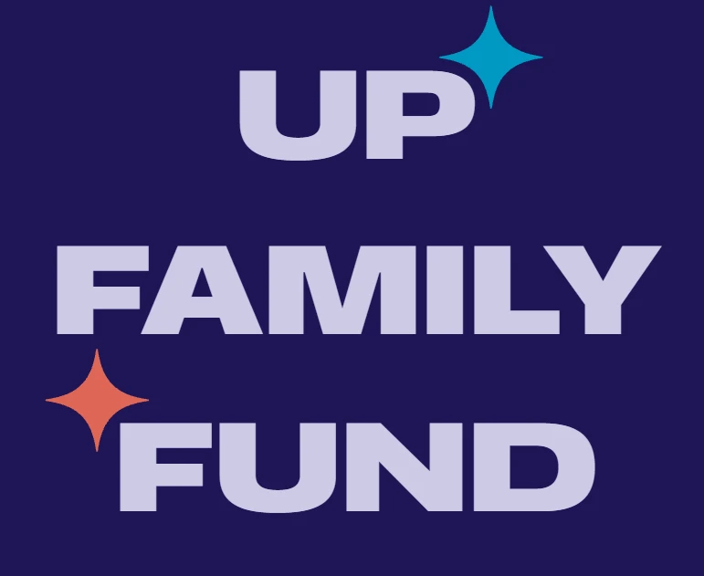"UP Family Fund" on a dark blue background, with stylized stars.