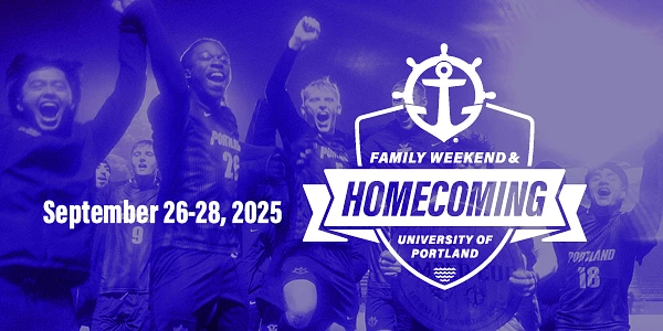 Soccer players enthusiastically celebrate the University of Portland's Family Weekend and Homecoming event, scheduled for September 26-28, 2025.